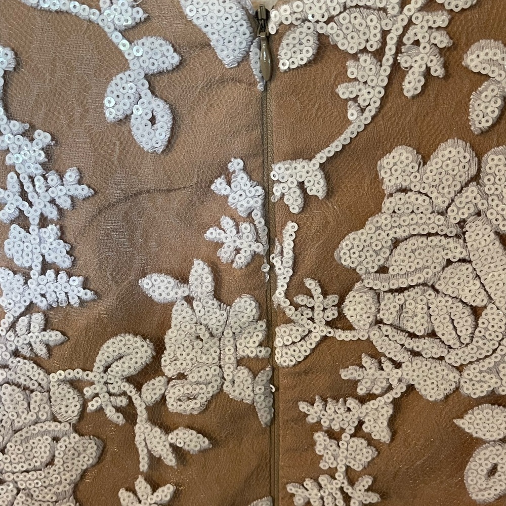 Dress The Population Grace A-Line Elegant Lace Floral Dress - White and Tan - Picture 7 of 9
